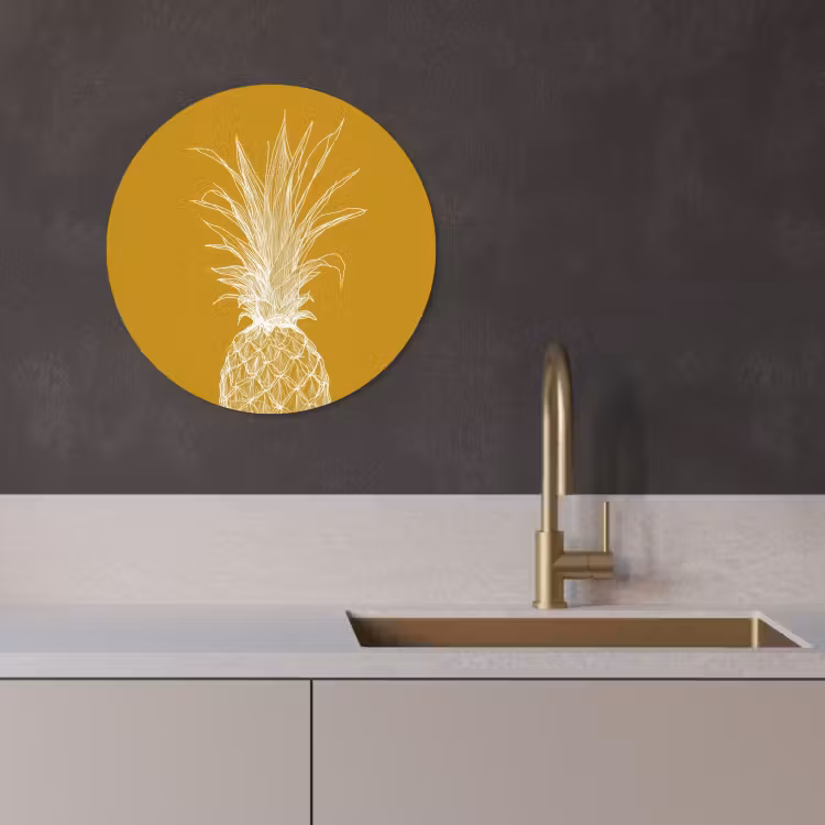 Muurcirkel - Lijnillustratie - Ananas - Bladkroon - Okergeel — 4