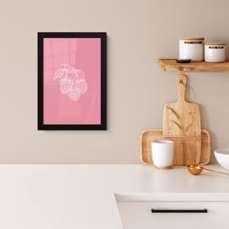 Poster met lijst - Frambozen - Steel - Getekend - Roze — 2