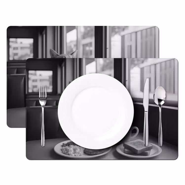 Placemat vinyl - Kat - Koffie - Brood - Zwart — 2