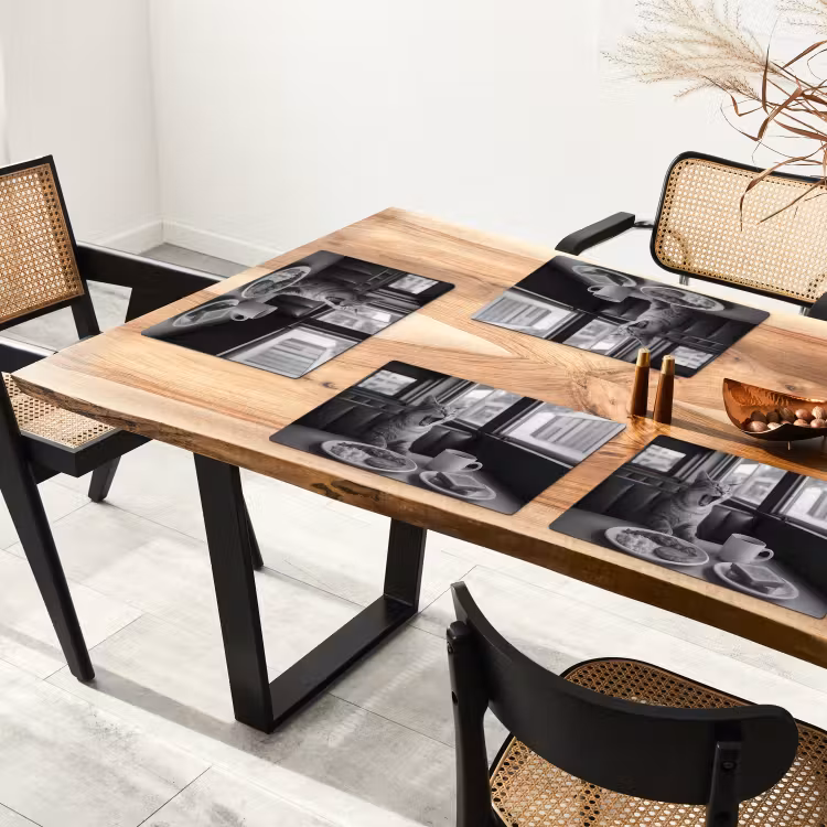 Placemat vinyl - Kat - Koffie - Brood - Zwart — 4