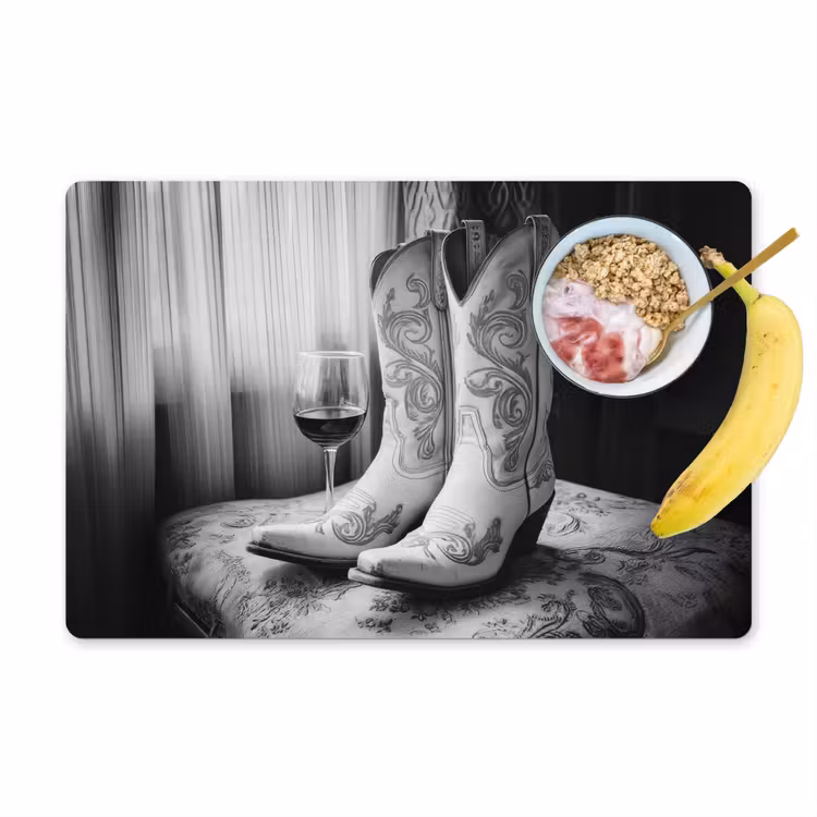 Placemat vinyl - Wijn - Cowboylaarzen - Raamlicht - Wit — 1