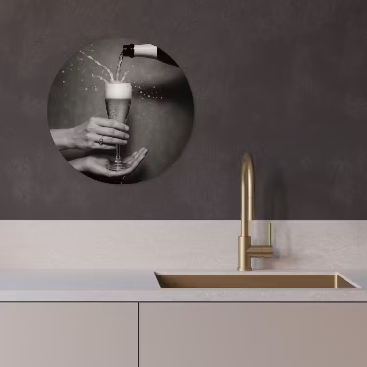 Muurcirkel - Champagnefles - Glas - Minimalistisch - Spetters — 3