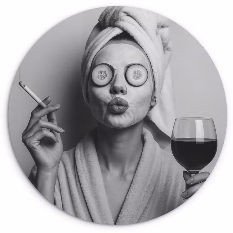 Muurcirkel - Vrouw - Masker - Wijn - Sigaret — 2