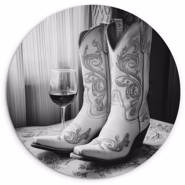 Muurcirkel - Wijn - Cowboylaarzen - Raamlicht - Wit — 3