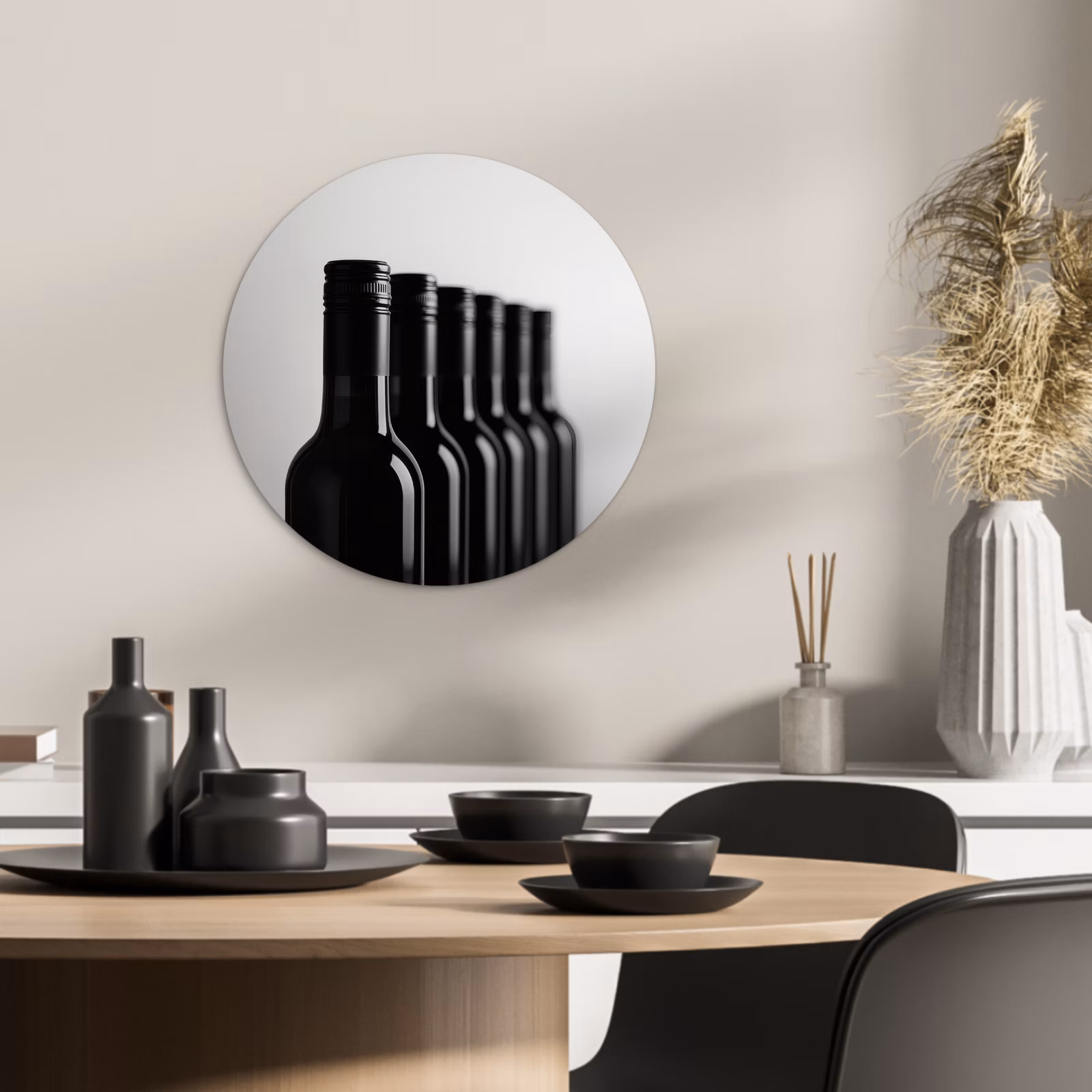 Muurcirkel - Wijnflessen - Zwart - Minimalistisch — 1