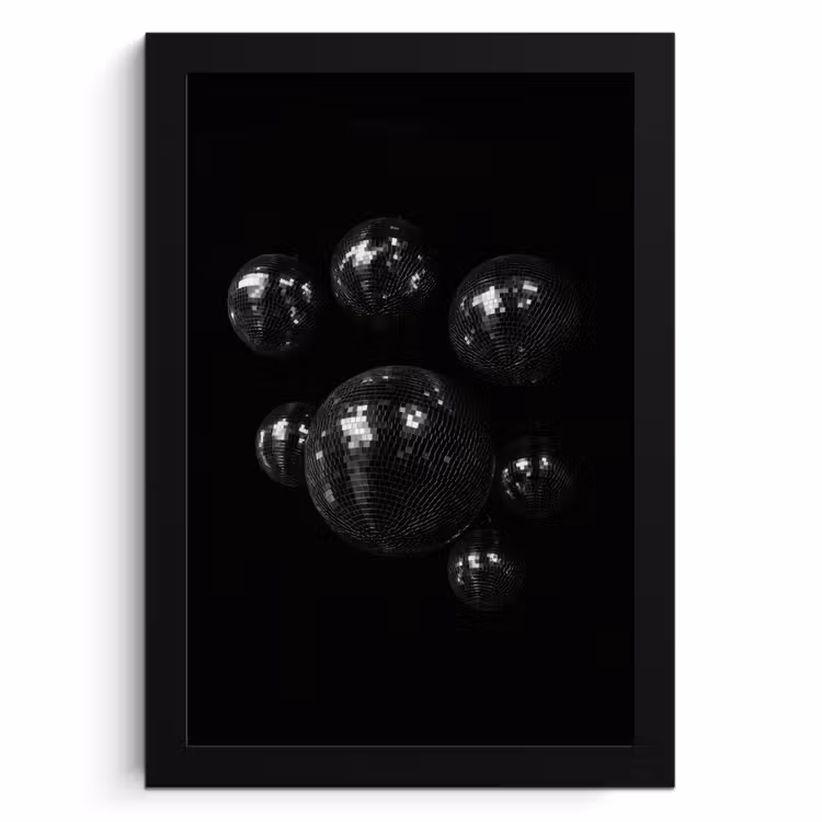 Poster met lijst - Discoballen - Minimalistisch - Zwart — 1