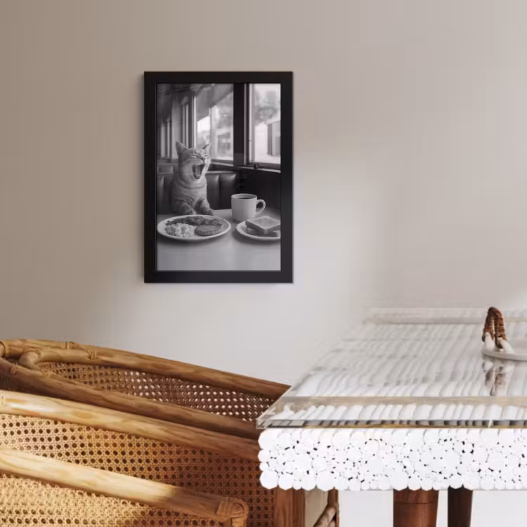 Poster met lijst - Kat - Koffie - Brood - Zwart — 3