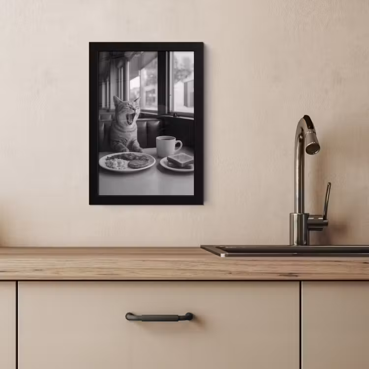 Poster met lijst - Kat - Koffie - Brood - Zwart — 4