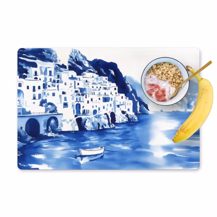 Placemat vinyl - Dorp - Rotswand - Roeiboot - Water — 1