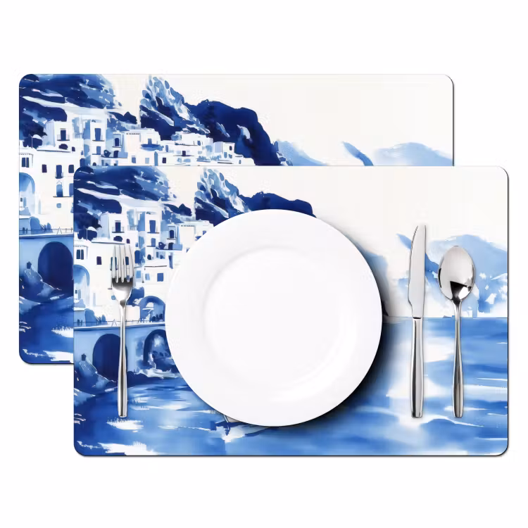 Placemat vinyl - Dorp - Rotswand - Roeiboot - Water — 2