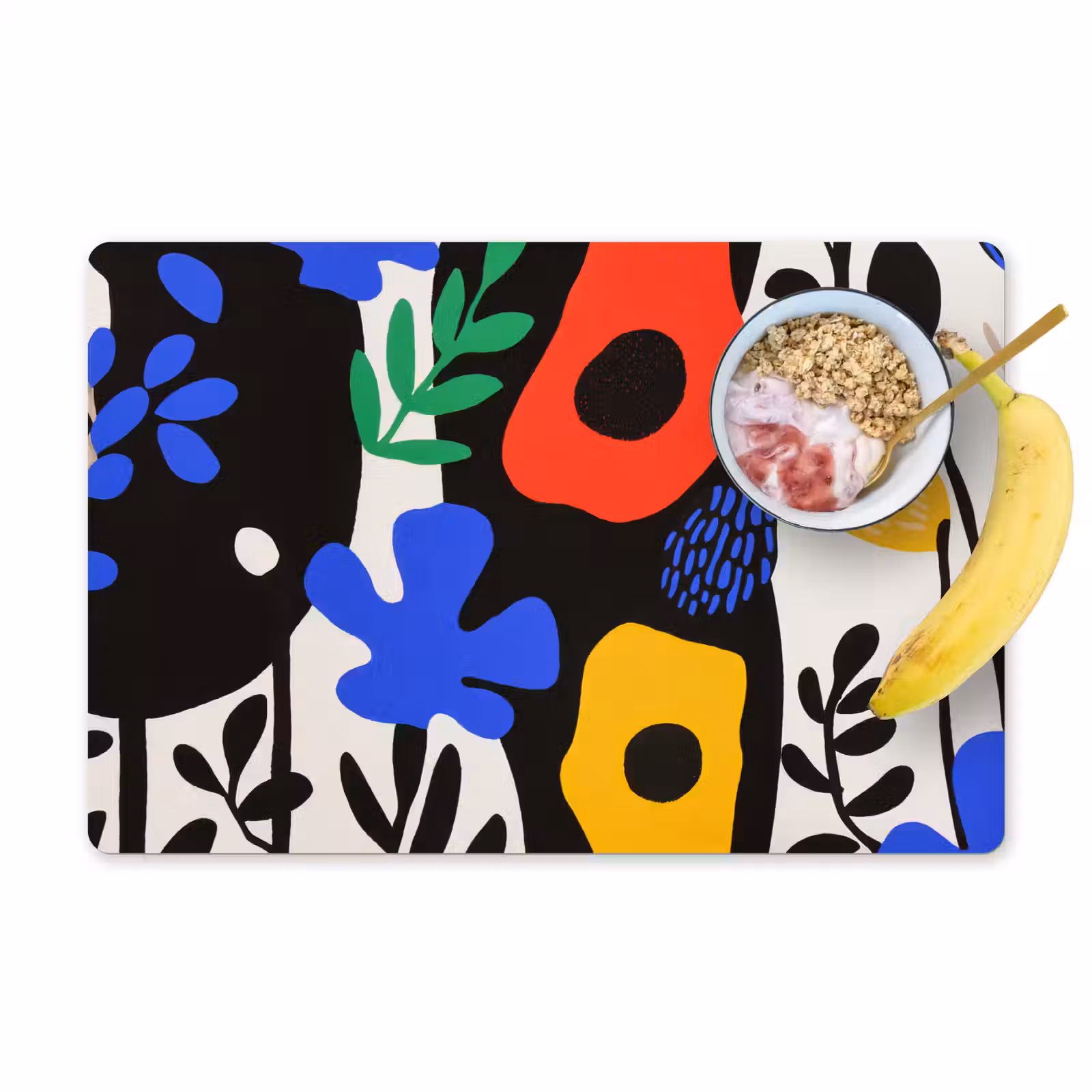 Placemat vinyl - Bloemen - Bladeren - Abstract - Zwart — 1