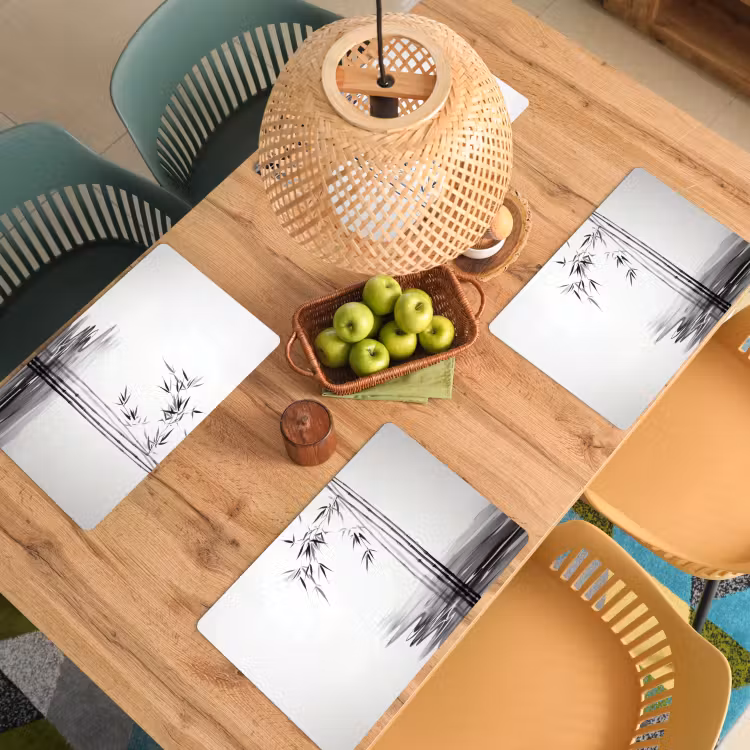 Placemat vinyl - Bamboestammen - Water - Minimalistisch - Wit — 3