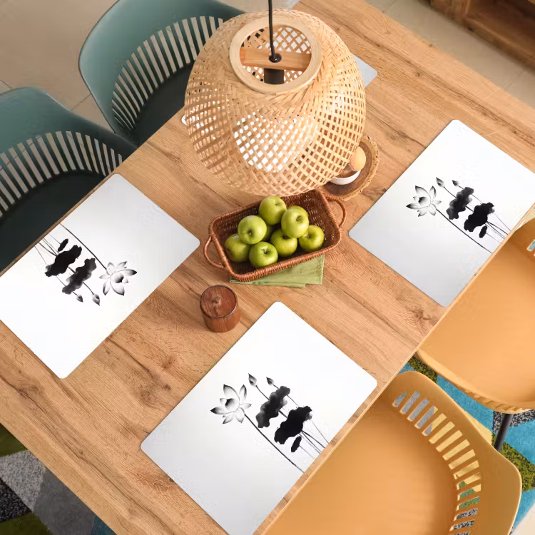 Placemat vinyl - Bladeren - Zwart - Lotusbloem - Minimalitisch — 3