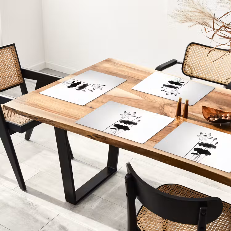 Placemat vinyl - Bladeren - Zwart - Lotusbloem - Minimalitisch — 4