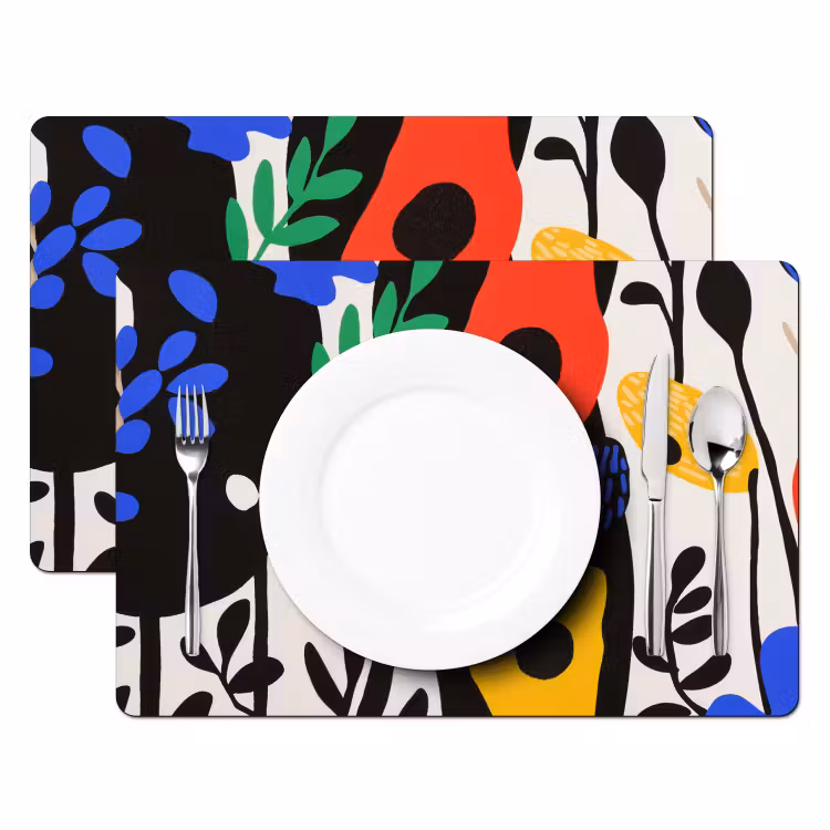 Placemat vinyl - Bloemen - Bladeren - Abstract - Zwart — 2
