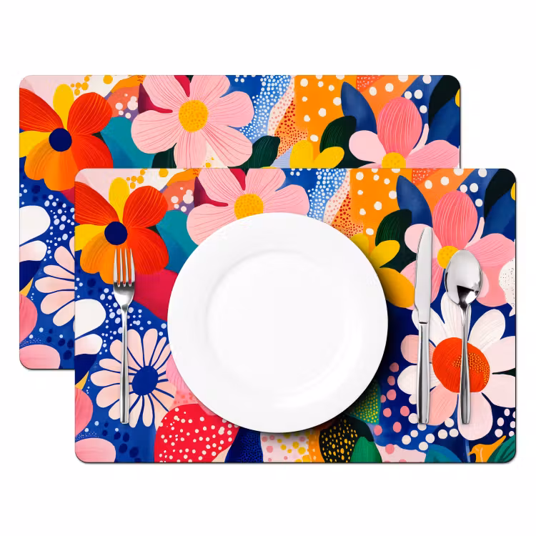 Placemat vinyl - Bloemen - Kleurrijk - Stippen — 2