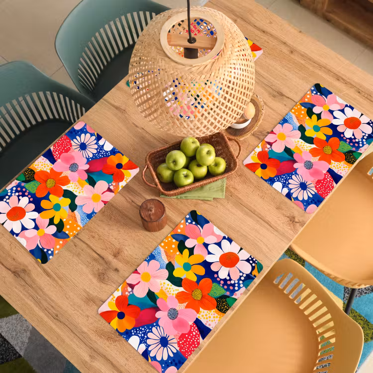 Placemat vinyl - Bloemen - Kleurrijk - Stippen — 3