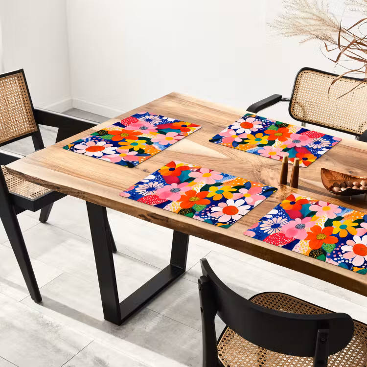 Placemat vinyl - Bloemen - Kleurrijk - Stippen — 4