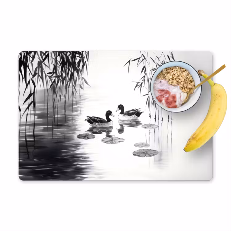 Placemat vinyl - Eenden - Waterlelies - Riet - Zwart — 1