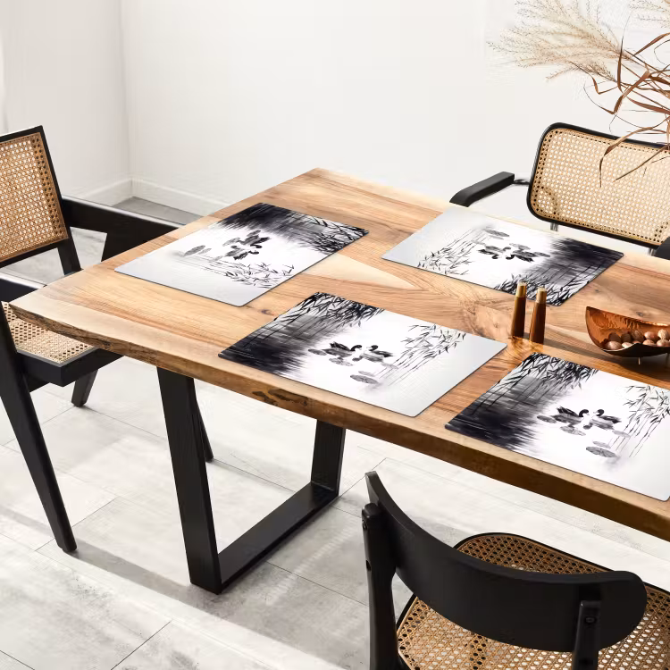 Placemat vinyl - Eenden - Waterlelies - Riet - Zwart — 4