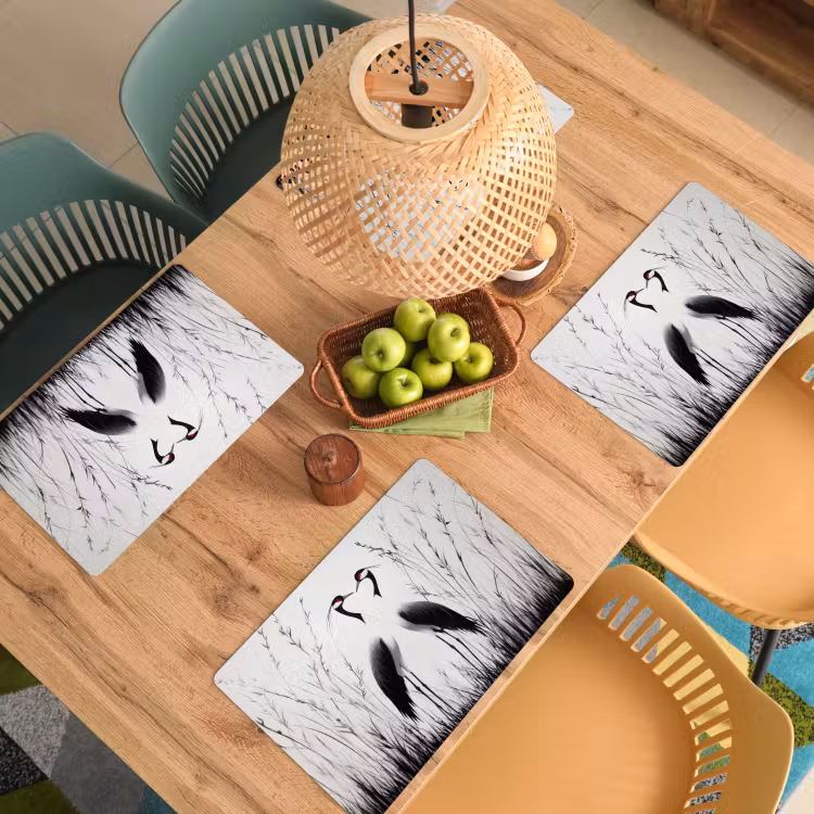Placemat vinyl - Kraanvogels - Gras - Hartvorm - Zwart — 3