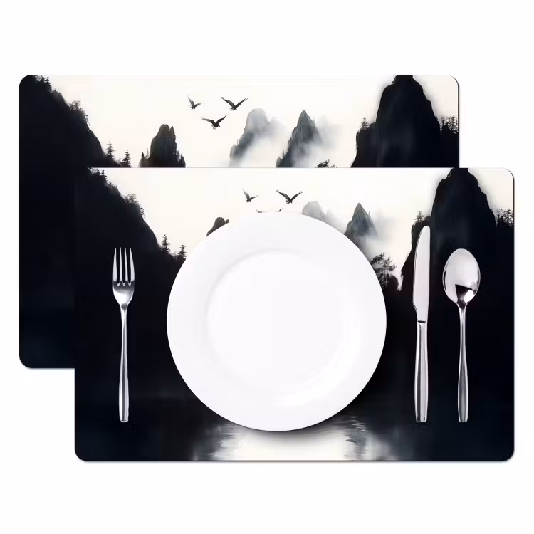 Placemat vinyl - Roeiboot - Mistig - Bergen - Vogels — 2