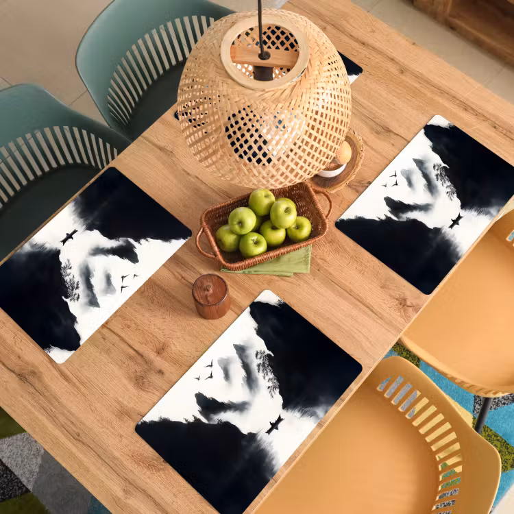 Placemat vinyl - Roeiboot - Mistig - Bergen - Vogels — 3