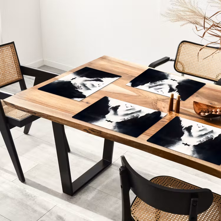 Placemat vinyl - Roeiboot - Mistig - Bergen - Vogels — 4