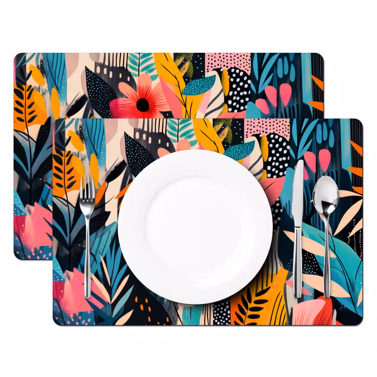 Placemat vinyl - Schilderij - Abstract - Bloemen - Roze — 2