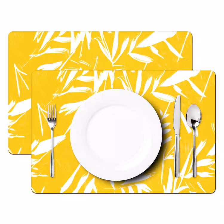 Placemat vinyl - Abstract - Bladeren - Geel - Penseelstreken — 2