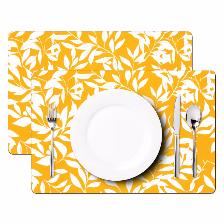 Placemat vinyl - Bladeren - Takken - Geel — 2