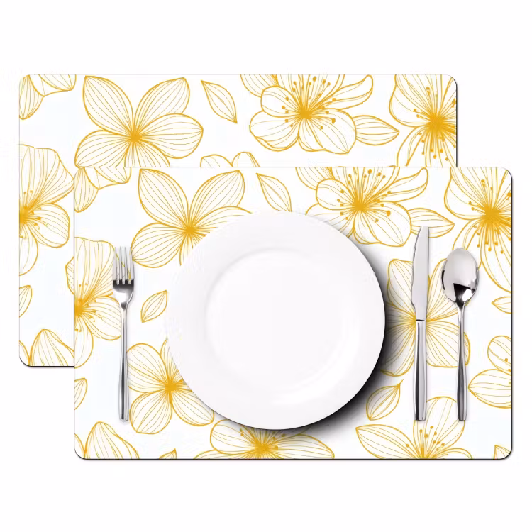 Placemat vinyl - Bloemen - Patroon - Illustratie - Geel — 2