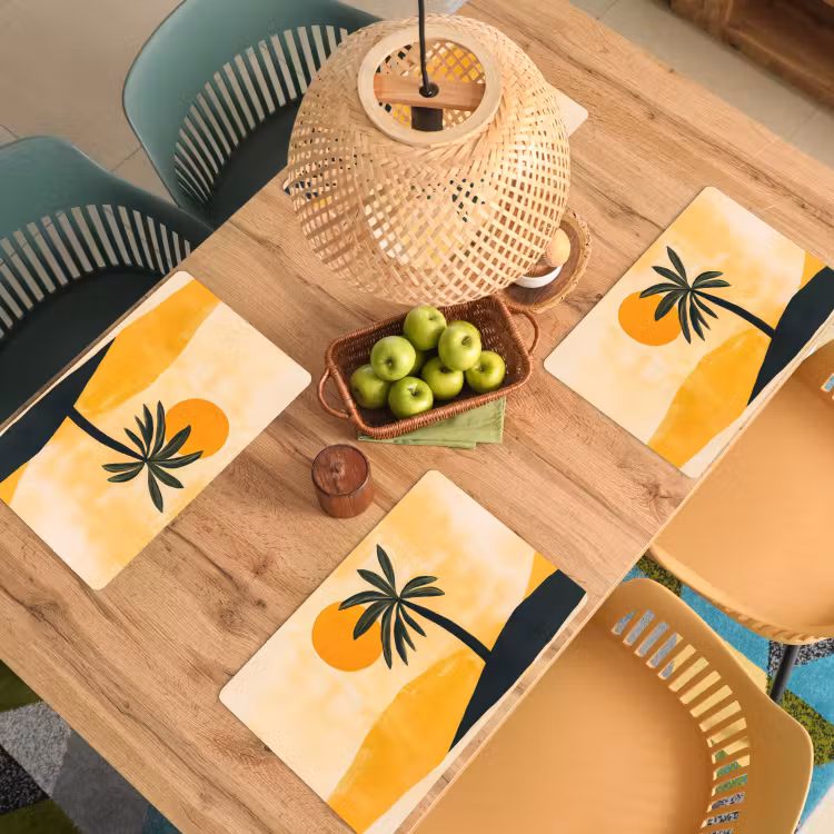 Placemat vinyl - Illustratie - Palmboom - Zon - Heuvels — 3