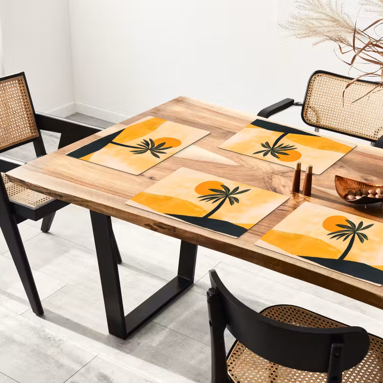Placemat vinyl - Illustratie - Palmboom - Zon - Heuvels — 4