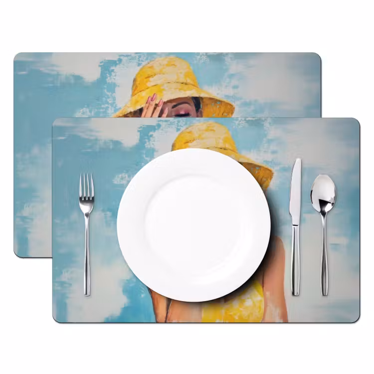 Placemat vinyl - Schilderij - Vrouw - Hoed - Geel — 2