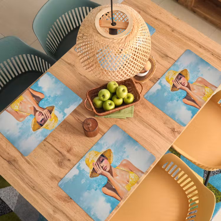 Placemat vinyl - Schilderij - Vrouw - Hoed - Geel — 3