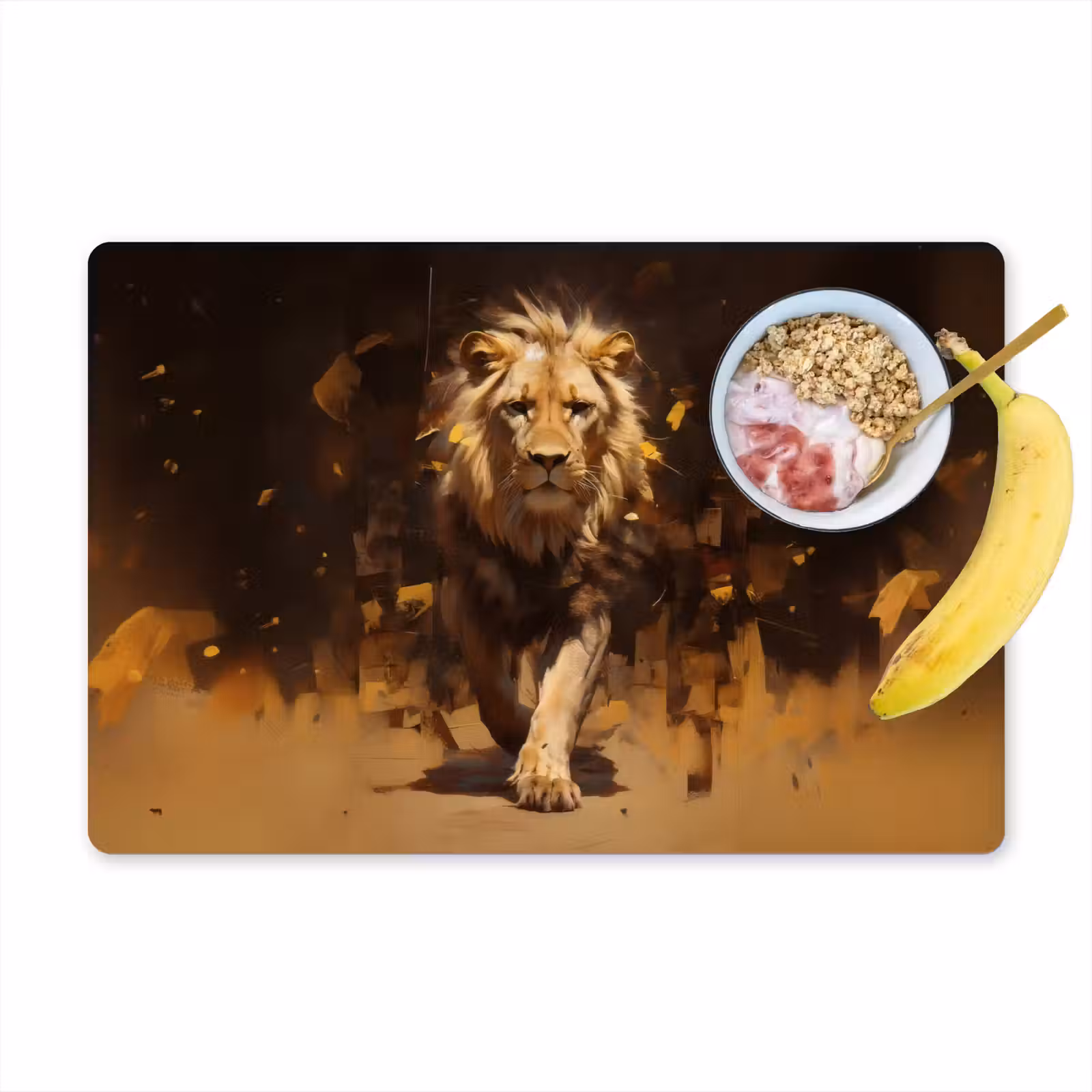 Placemat vinyl - Leeuw - Geschilderd - Abstract - Goud — 1