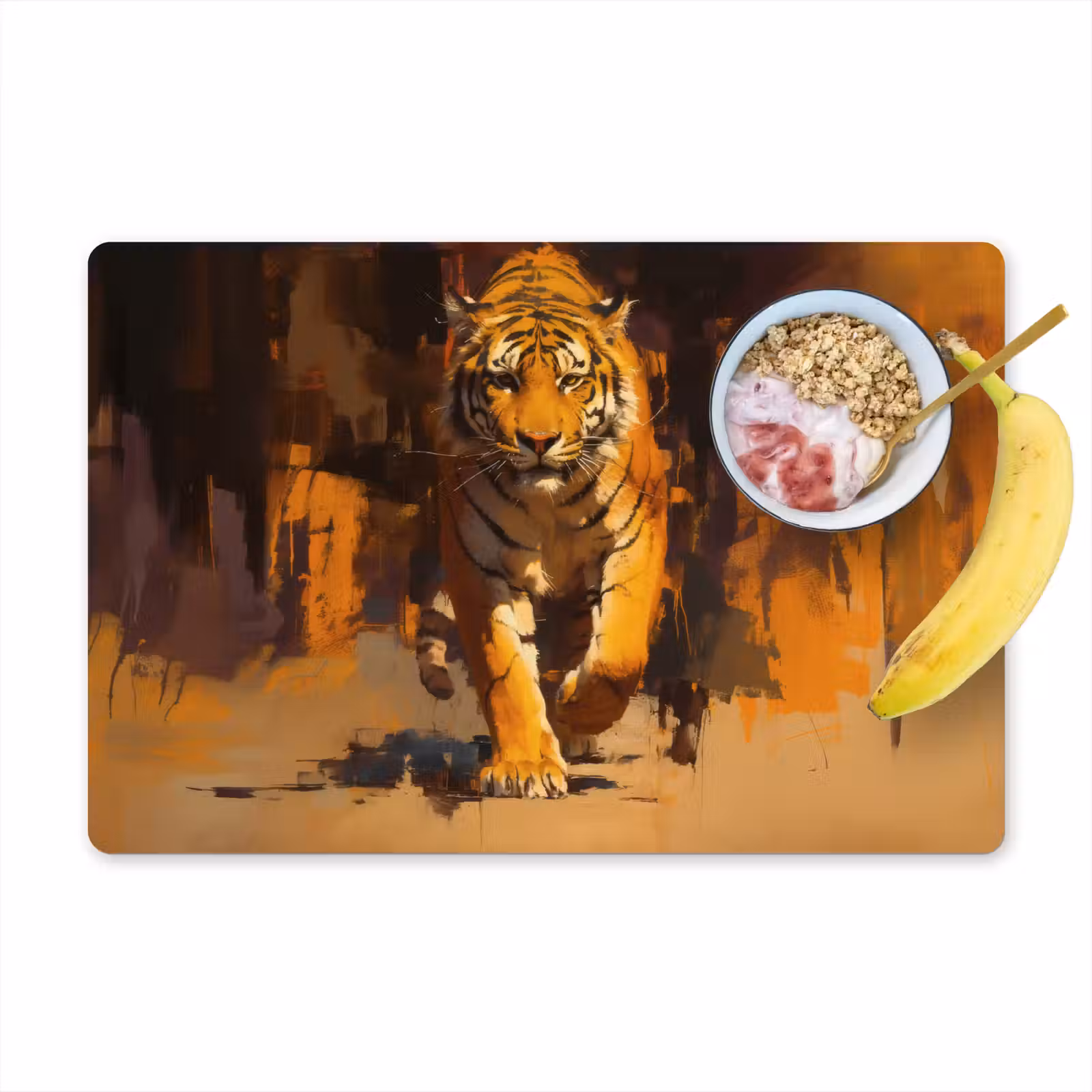 Placemat vinyl - Tijger - Geschilderd - Oranje - Penseelstreken — 1