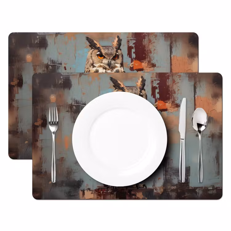 Placemat vinyl - Geschilderd - Abstract - Uil - Bruin — 2
