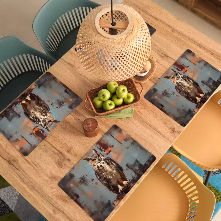 Placemat vinyl - Geschilderd - Abstract - Uil - Bruin — 3