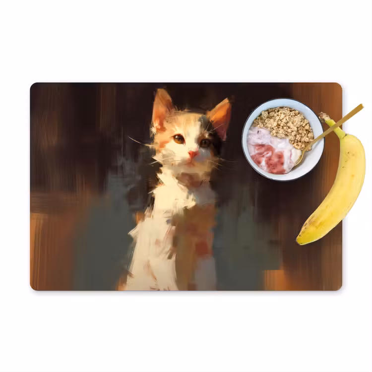 Placemat vinyl - Kat - Geschilderd - Artistiek - Wit — 1