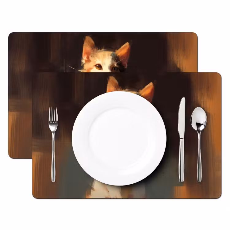 Placemat vinyl - Kat - Geschilderd - Artistiek - Wit — 2