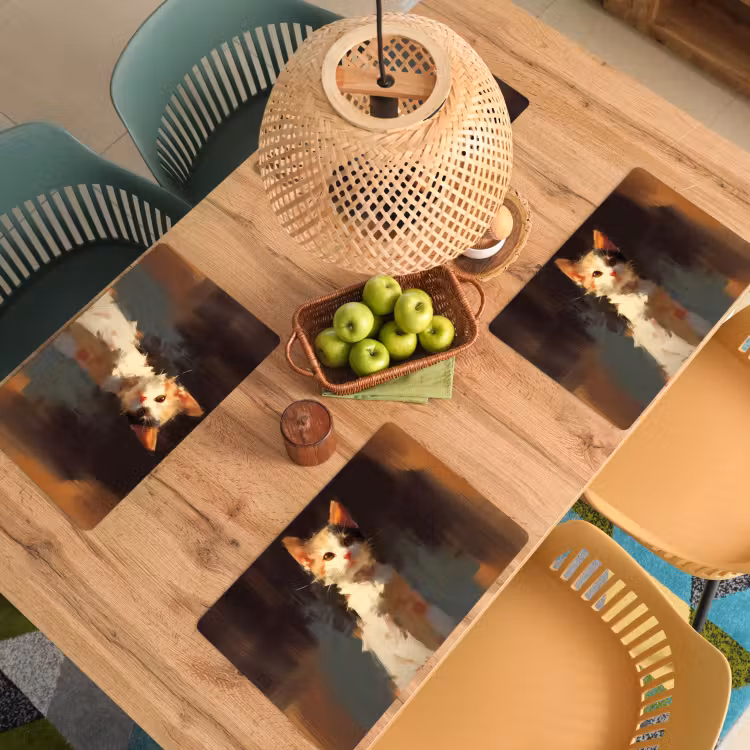 Placemat vinyl - Kat - Geschilderd - Artistiek - Wit — 3
