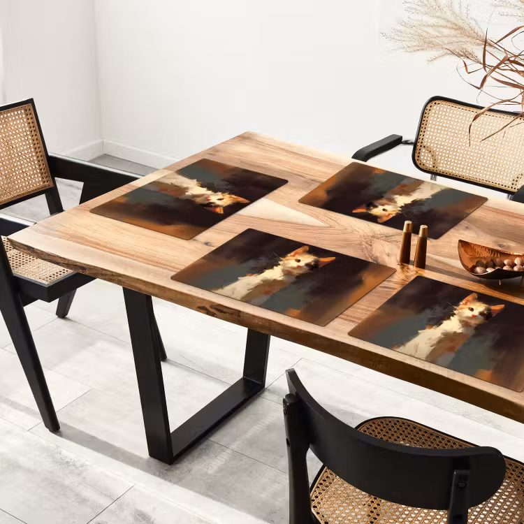 Placemat vinyl - Kat - Geschilderd - Artistiek - Wit — 4