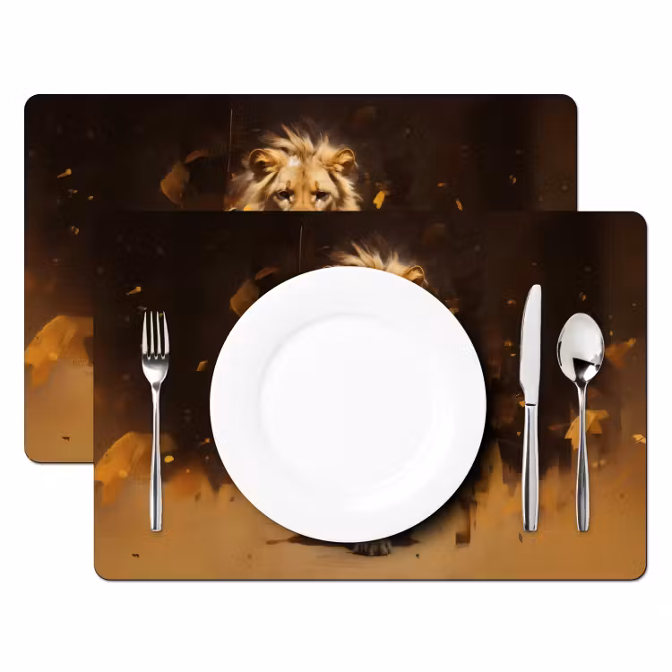 Placemat vinyl - Leeuw - Geschilderd - Abstract - Goud — 2