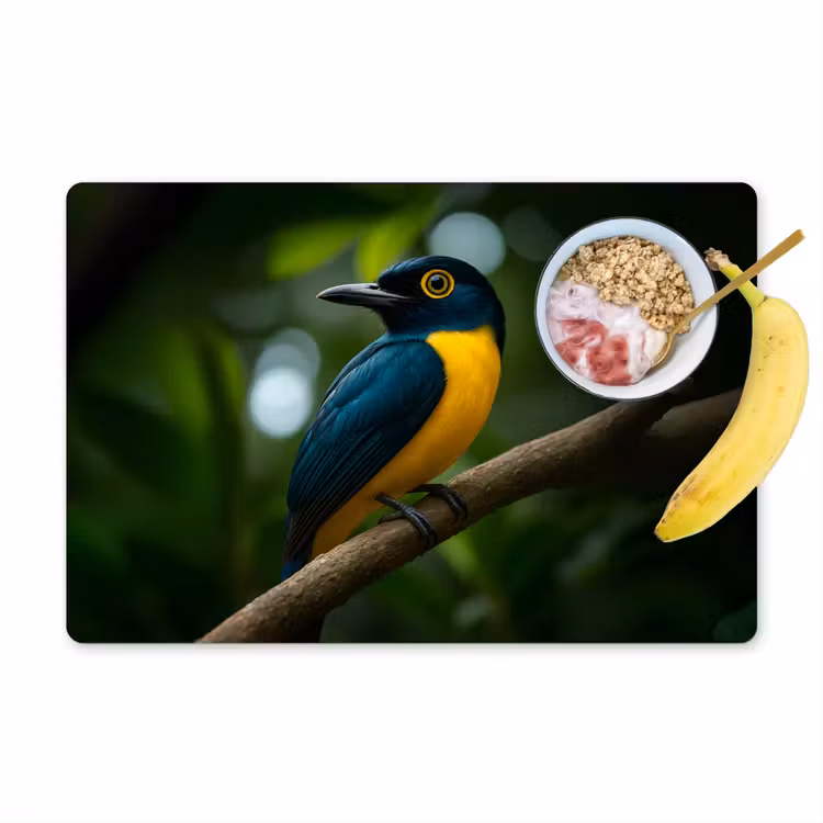 Placemat vinyl - Vogel - Tak - Geel - Bladeren — 1