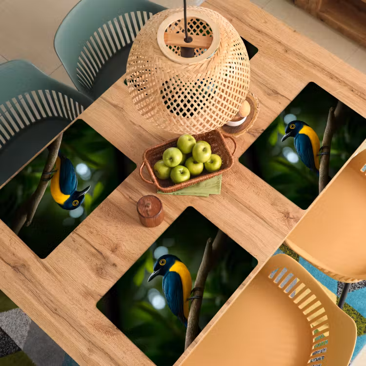 Placemat vinyl - Vogel - Tak - Geel - Bladeren — 3