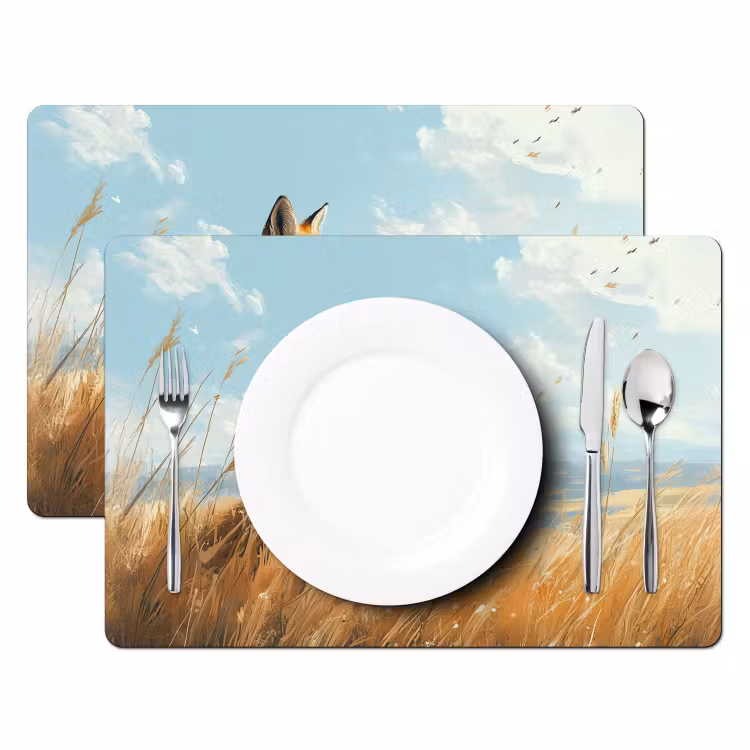 Placemat vinyl - Vos - Gras - Wolken - Oranje — 2