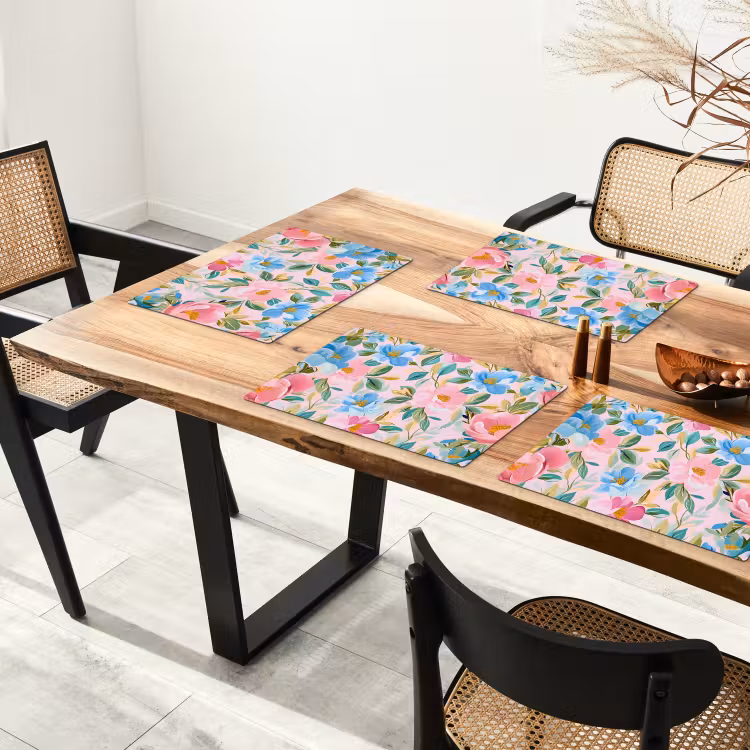 Placemat vinyl - Blauw - Roze - Bloemen — 4