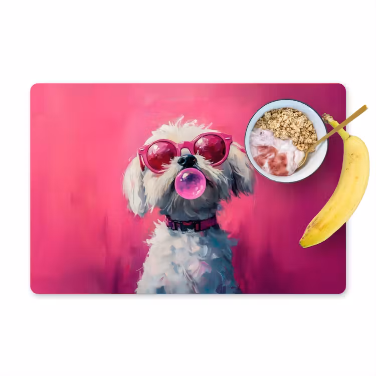 Placemat vinyl - Pink - Hond - Bubbel — 1